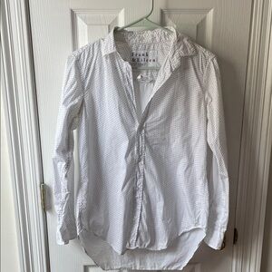Frank & Eileen FRANK Heart Print Relaxed Button Up Cotton Shirt XS White Grey
